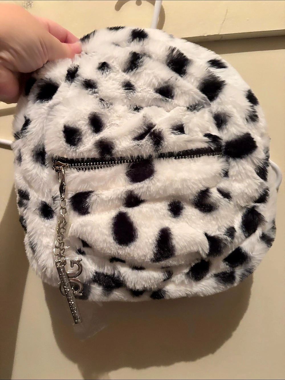 Gilda Paris Faux Fur Mini Backpack in White & Black NWT